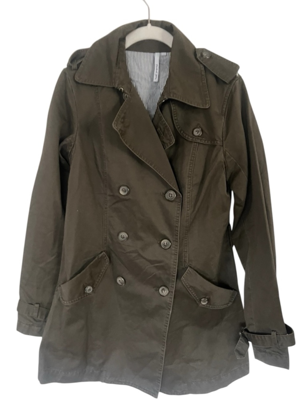 Michael Stars Olive Green Trench Jacket XS Utility Military Double Breasted Coat - Picture 3 of 5